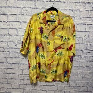 Vtg 80s Silks Shirt ButtonUp ArtDeco Geometric Oversized 100% silk size L